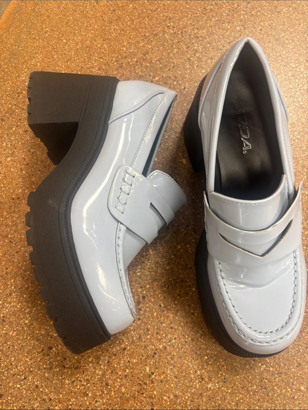 Soda Light Gray Patent Platform Loafers